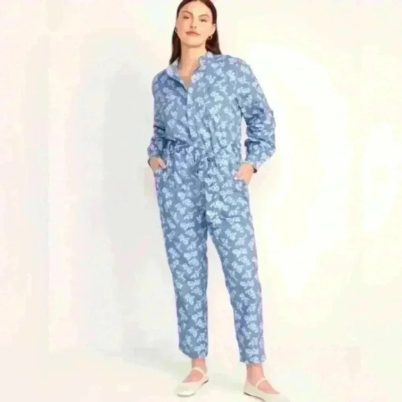 Old Navy Waist defined Floral Utility Non-Stretch Jean Jumpsuit,Size XL Petite - Picture 4 of 8